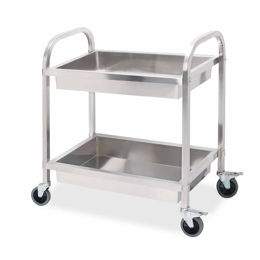 NNEAGS 2 Tier 75x40x83cm Stainless Steel Kitchen Trolley Bowl Collect Service Food Cart Small