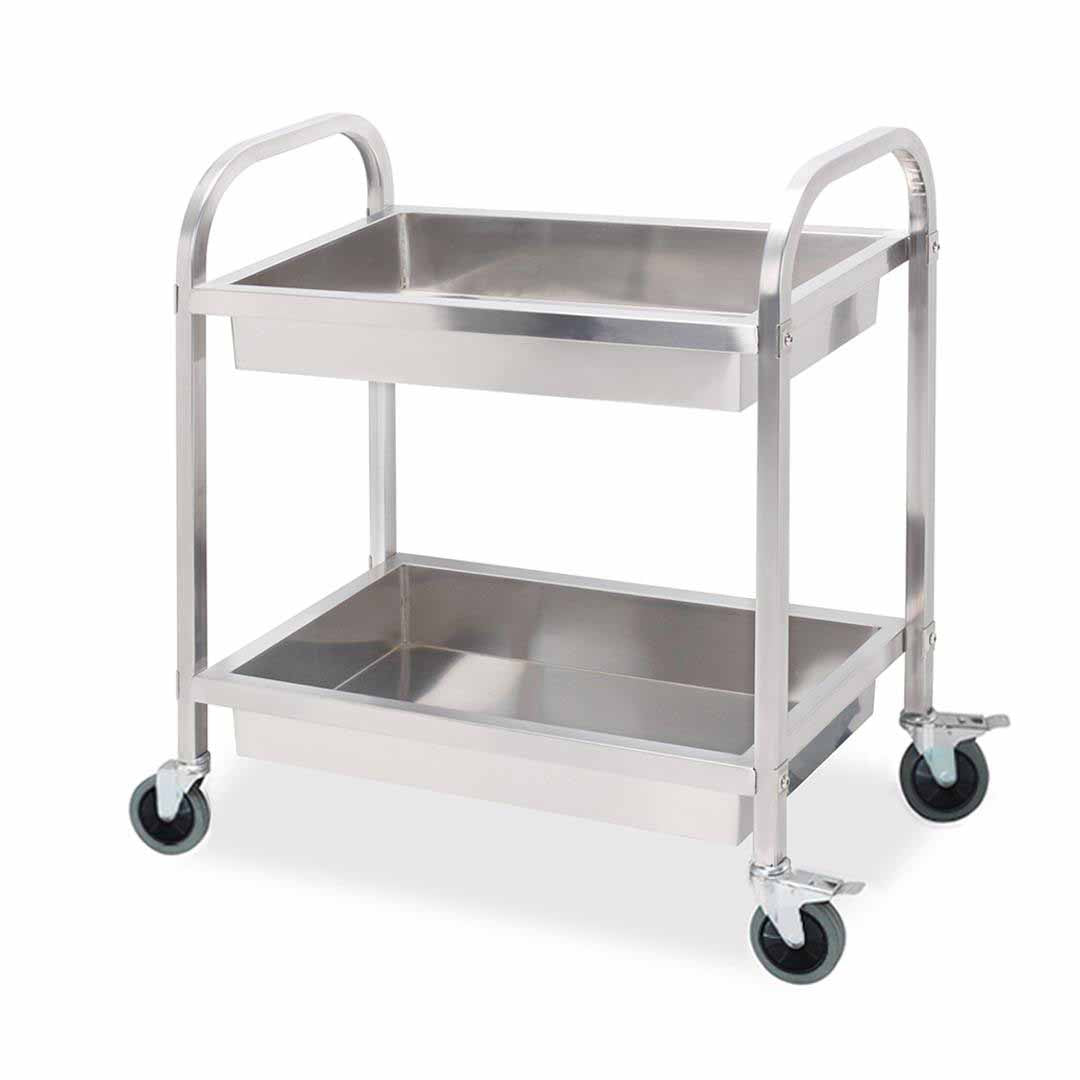 NNEAGS 2 Tier 75x40x83cm Stainless Steel Kitchen Trolley Bowl Collect Service Food Cart Small