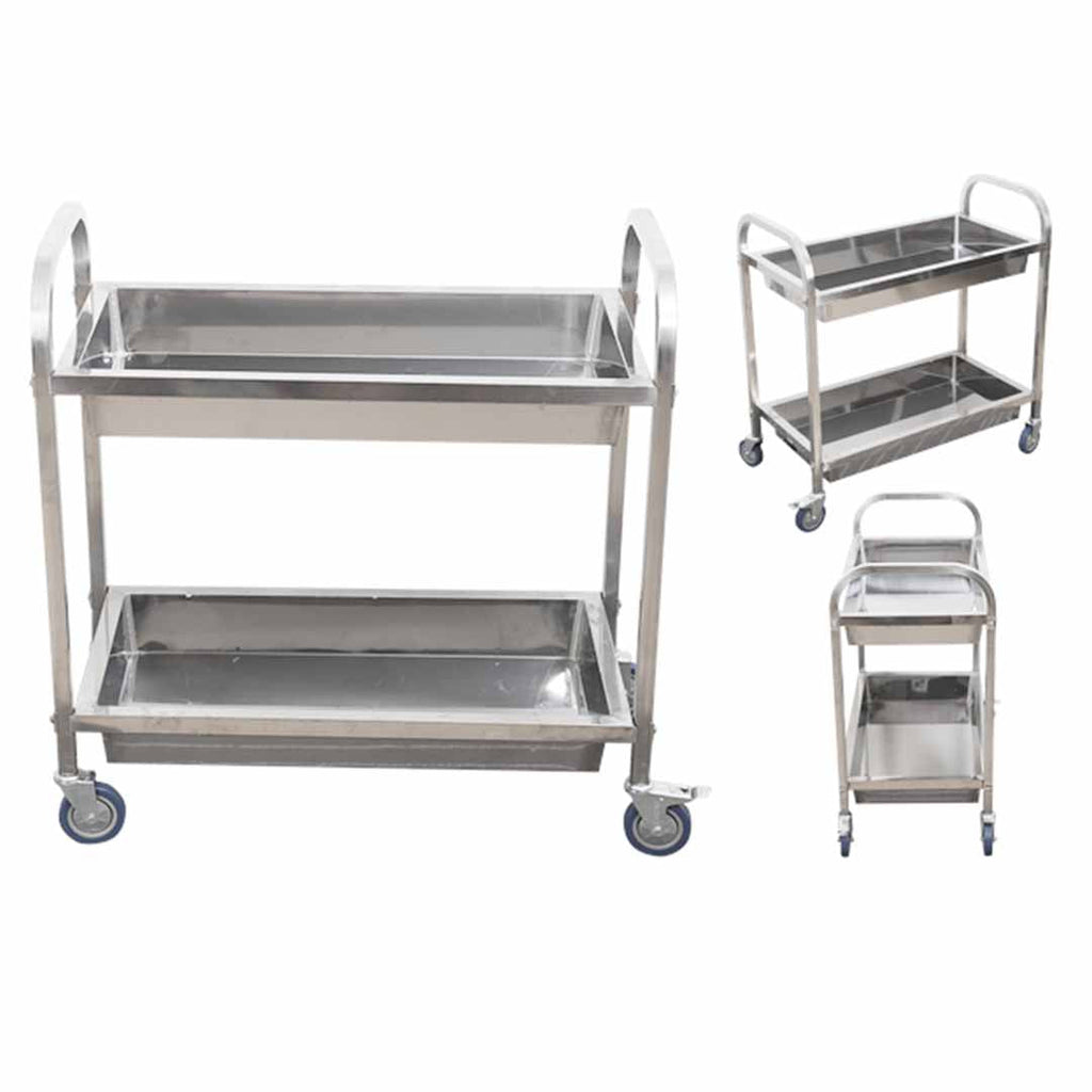 NNEAGS 2 Tier 75x40x83cm Stainless Steel Kitchen Trolley Bowl Collect Service Food Cart Small