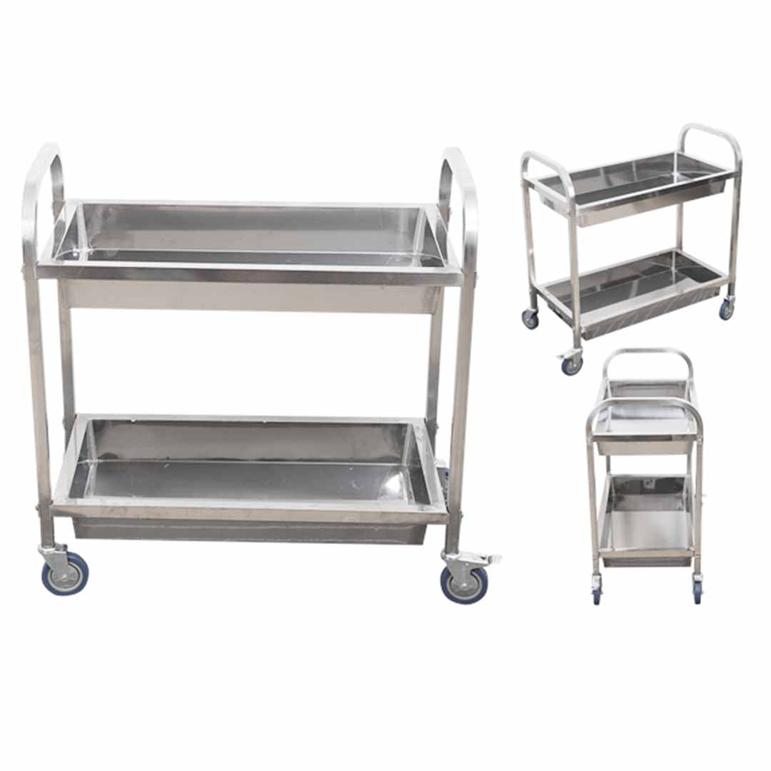 NNEAGS 2 Tier 75x40x83cm Stainless Steel Kitchen Trolley Bowl Collect Service Food Cart Small