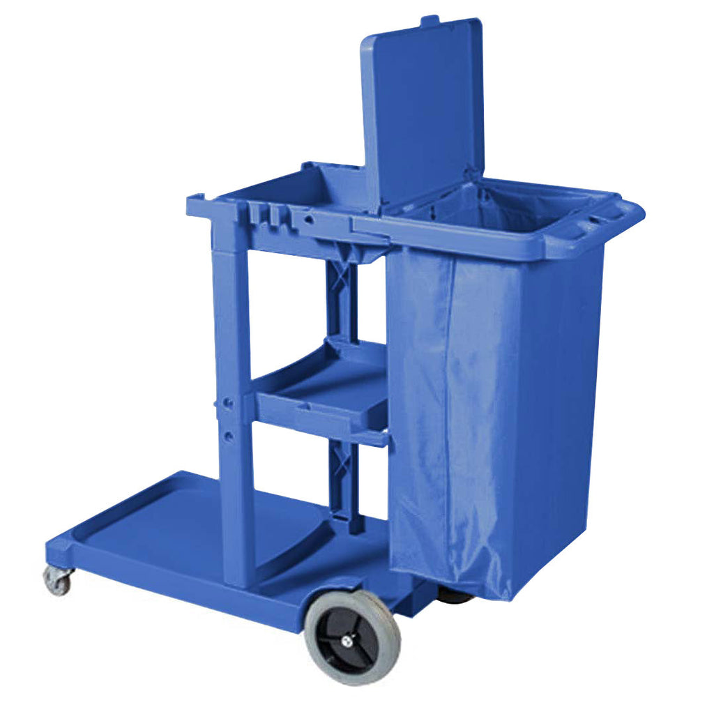 NNEAGS 2X 3 Tier Multifunction Janitor Cleaning Waste Cart Trolley and Waterproof Bag with Lid Blue