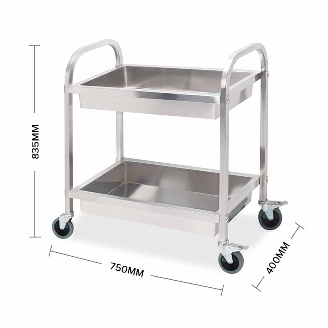 NNEAGS 2 Tier 75x40x83cm Stainless Steel Kitchen Trolley Bowl Collect Service Food Cart Small