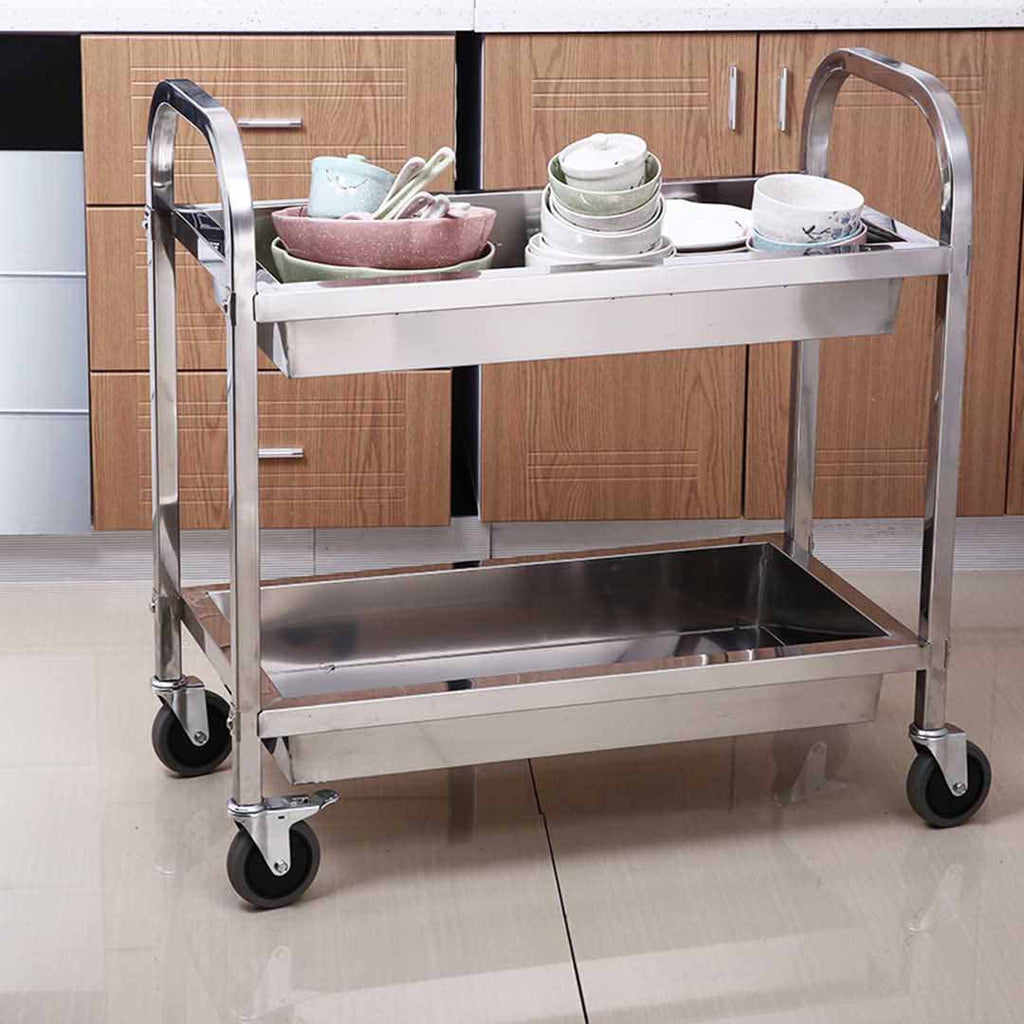NNEAGS 2 Tier 75x40x83cm Stainless Steel Kitchen Trolley Bowl Collect Service Food Cart Small