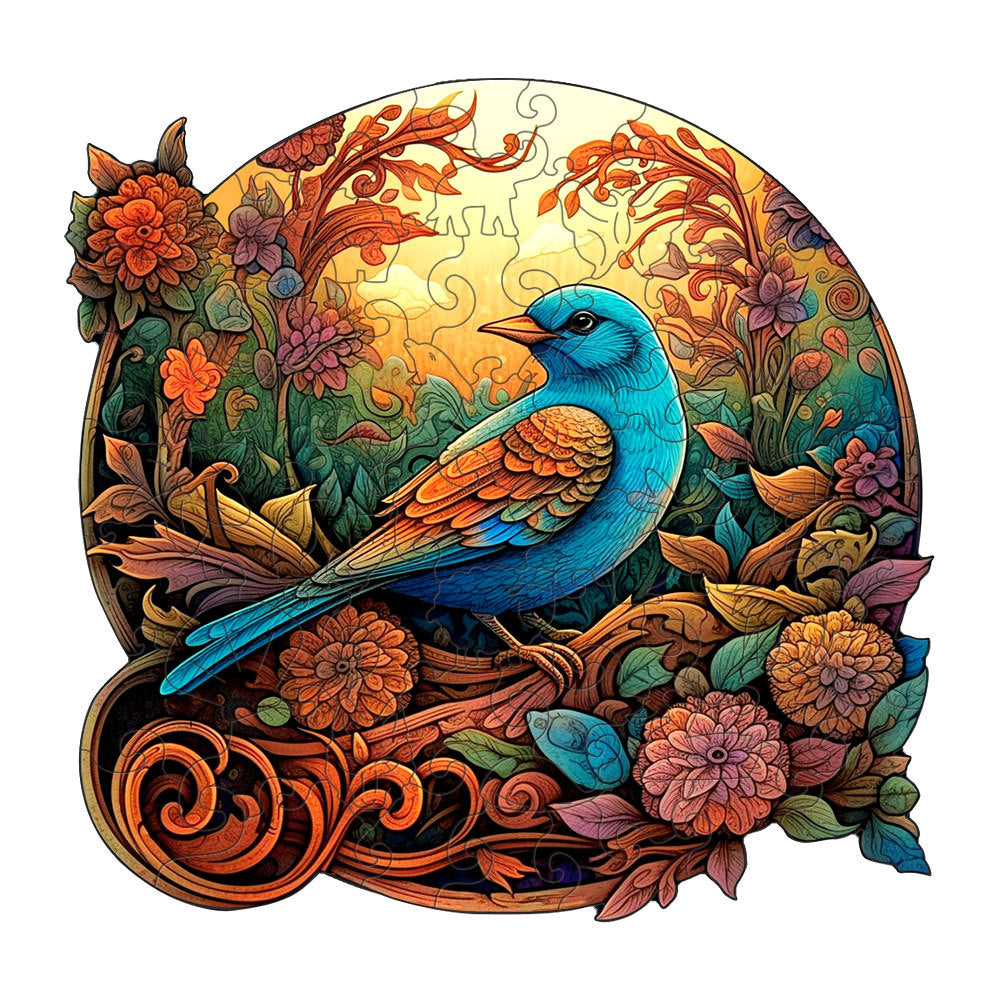 NNEDSZ Colorful Bluebird Round Wooden Puzzle - Intricate Floral Art Design(L-paper box-H185)