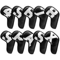 NNEDSZ Black covers with white numbers, Premium PU Leather Golf Iron Headcover Set (10pcs) | Numbered 4-9, P, S, A, X | Protective Club Covers for Irons
