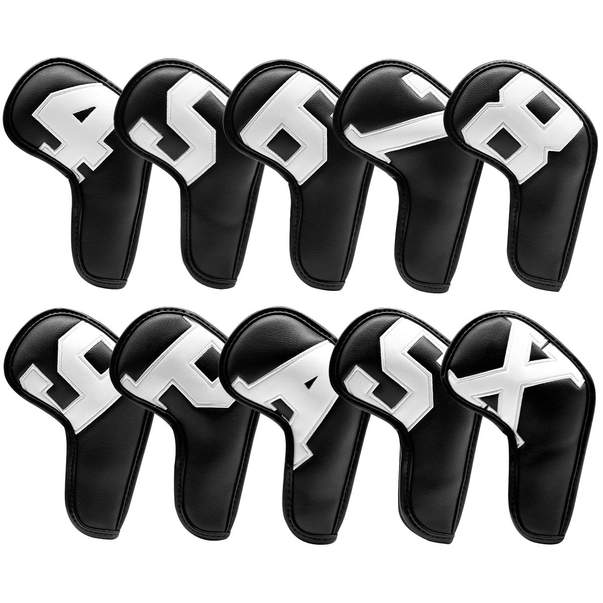 NNEDSZ Black covers with white numbers, Premium PU Leather Golf Iron Headcover Set (10pcs) | Numbered 4-9, P, S, A, X | Protective Club Covers for Irons